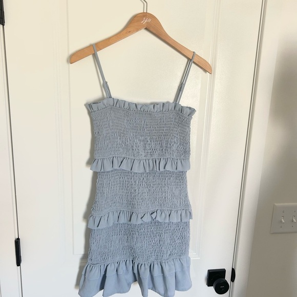 Hello Molly Blue Ruffled Tiered Stealing Time Mini Dress Medium - Picture 2 of 5